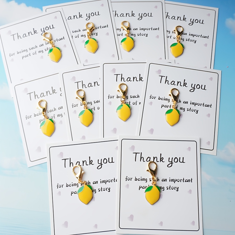 E-shop 10 Stück, flaches 2D, niedliches Sommer-Zitronen-Schlüsselanhänger-Set - Karabinerverschluss, Geschenk für Familie und Freunde - ein kleines