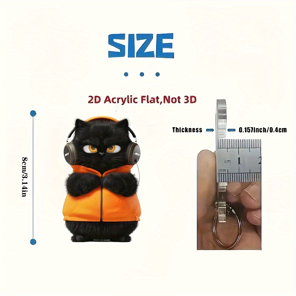 1pc вітрина акрилової котячої брелочка, 2d музичний коханець котячої підвіски для автівки, миле кільце для аксесуарів для внутрішнього оздоблення автівки, цікавий подарунковий предмет детальніше 3