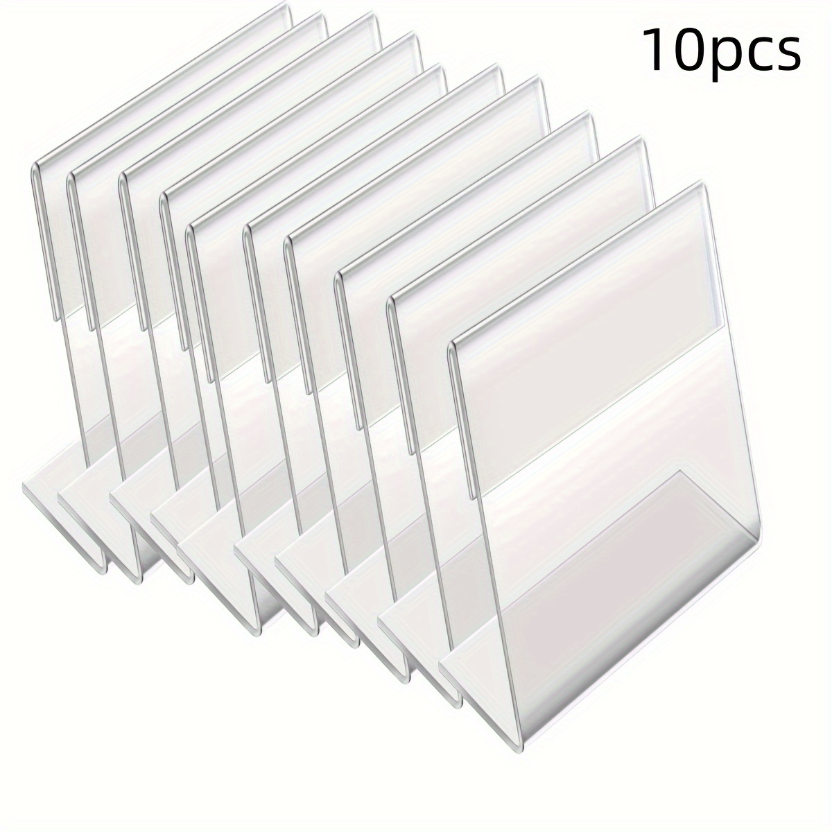 

10pcs Clear Sign Display Rack, Horizontal Tilt L-shaped Plastic Business Card Price Card Label Counter Top Holder