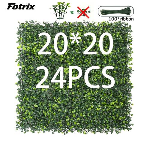 24pcs realistic and high density 20 x20 grass wall privacy backdrop with zipper ties artificial boxwood grass panel hedge wall garden yard fence coverage background decoration no electricity needed