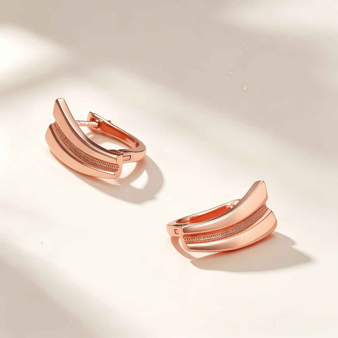 TEMU 1 Paire de boucles d'oreilles en cuivre rose doré, boucles d'oreilles géométriques en arc mat patchwork, bijoux d'oreille unisexes de luxe léger