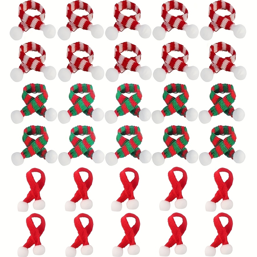 TEMU 30pcs Mini Knitted Christmas Scarf Set, Red White Green Christmas Holiday Decorations, Perfect For Diy Crafts, Christmas Tree Ornaments, Holiday