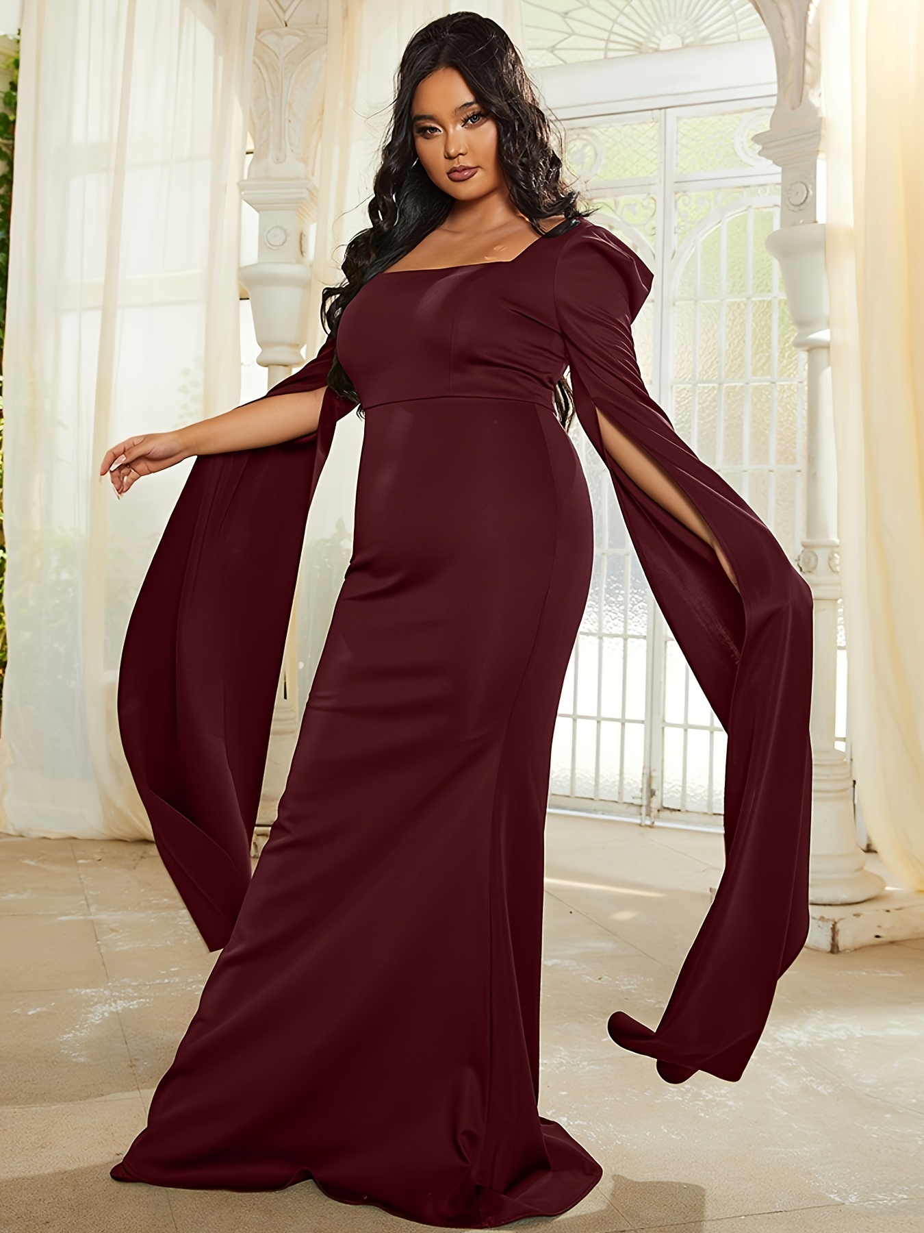 womens plus size elegant bodycon party dress square neck - Temu