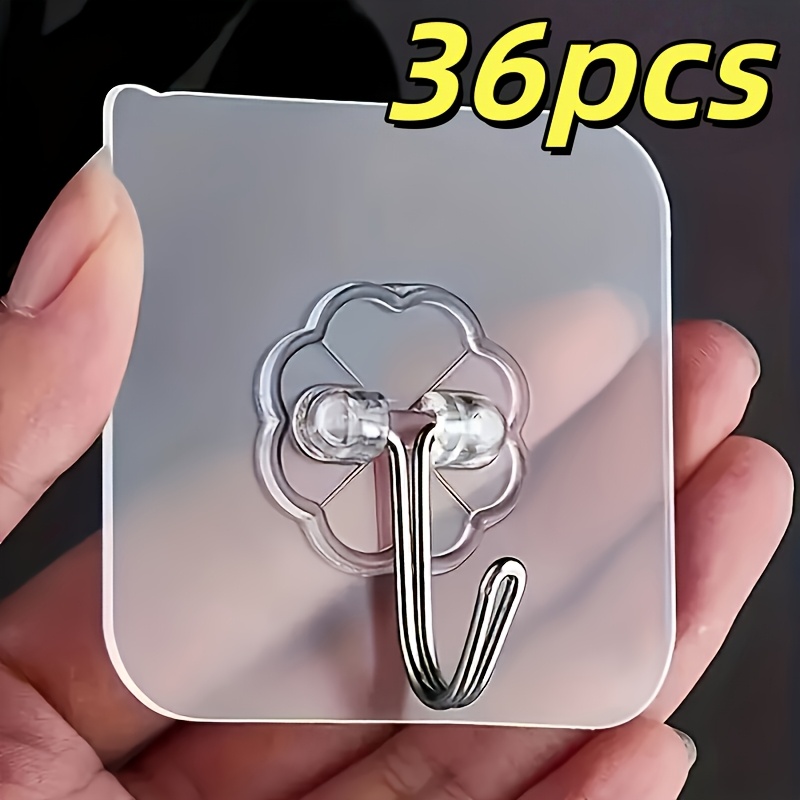 TEMU 36pcs Strong Adhesive Hooks, Self-adhesive Wall Hooks, Waterproof Hooks, Bathroom Toilet Wall Seamless Storage Hooks, Multi-functional Hanging