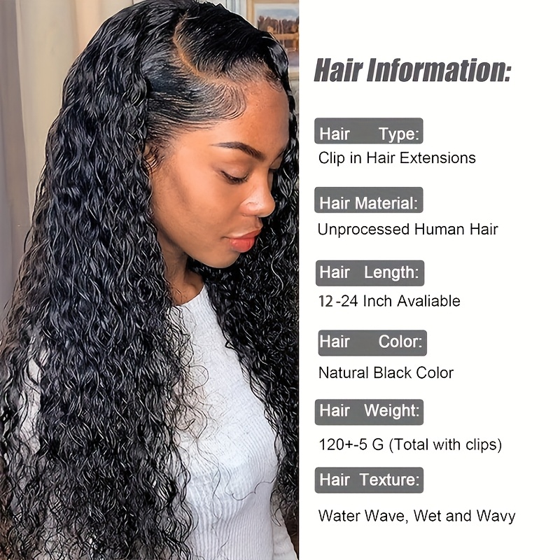 water wave clip in hair extensions human hair natural black  display picture 3