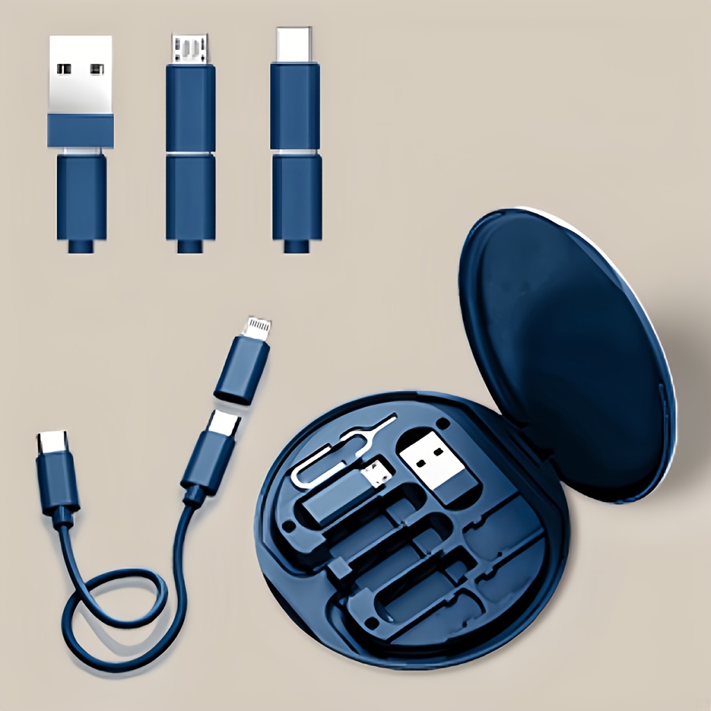 9-in-1 Multi-Function PD Fast Charging Cable Set, USB-C Fast Charger + Data Cable Storage Box, Fully Compatible (Android/for iPhone/iPad), OTG Converter + Foldable Cable + SIM Ejector Pin, Durable Charger Kit, Mini and Portable, Essential Accessory