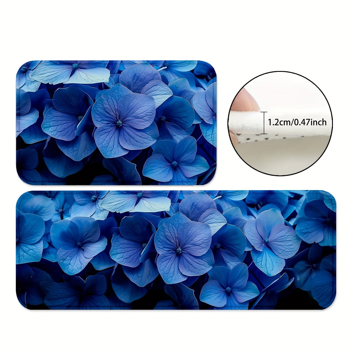 

1/2pcs Blue Hydrangea Kitchen Mat Set, Non-slip, Water Absorbent, Machine Washable, Polyester