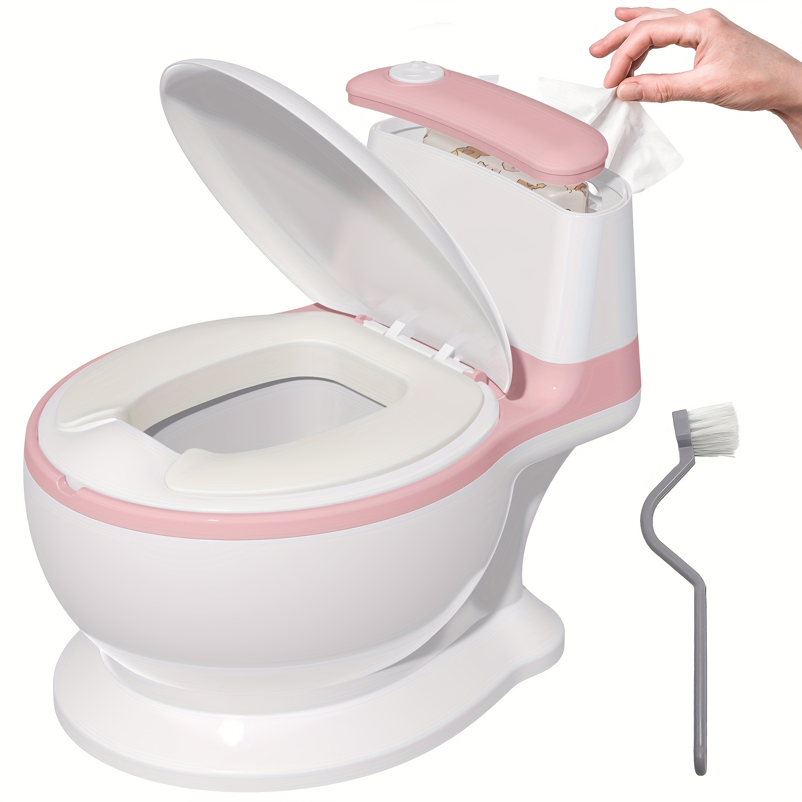 Veliki WC za djecu s dječjim WC sjedalom i poklopcem - Realistični WC za dječake i djevojčice, mekani i izdržljivi plastični WC za samostalno učenje korištenja WC-a, roza/za dječake i djevojčice 3+ godine