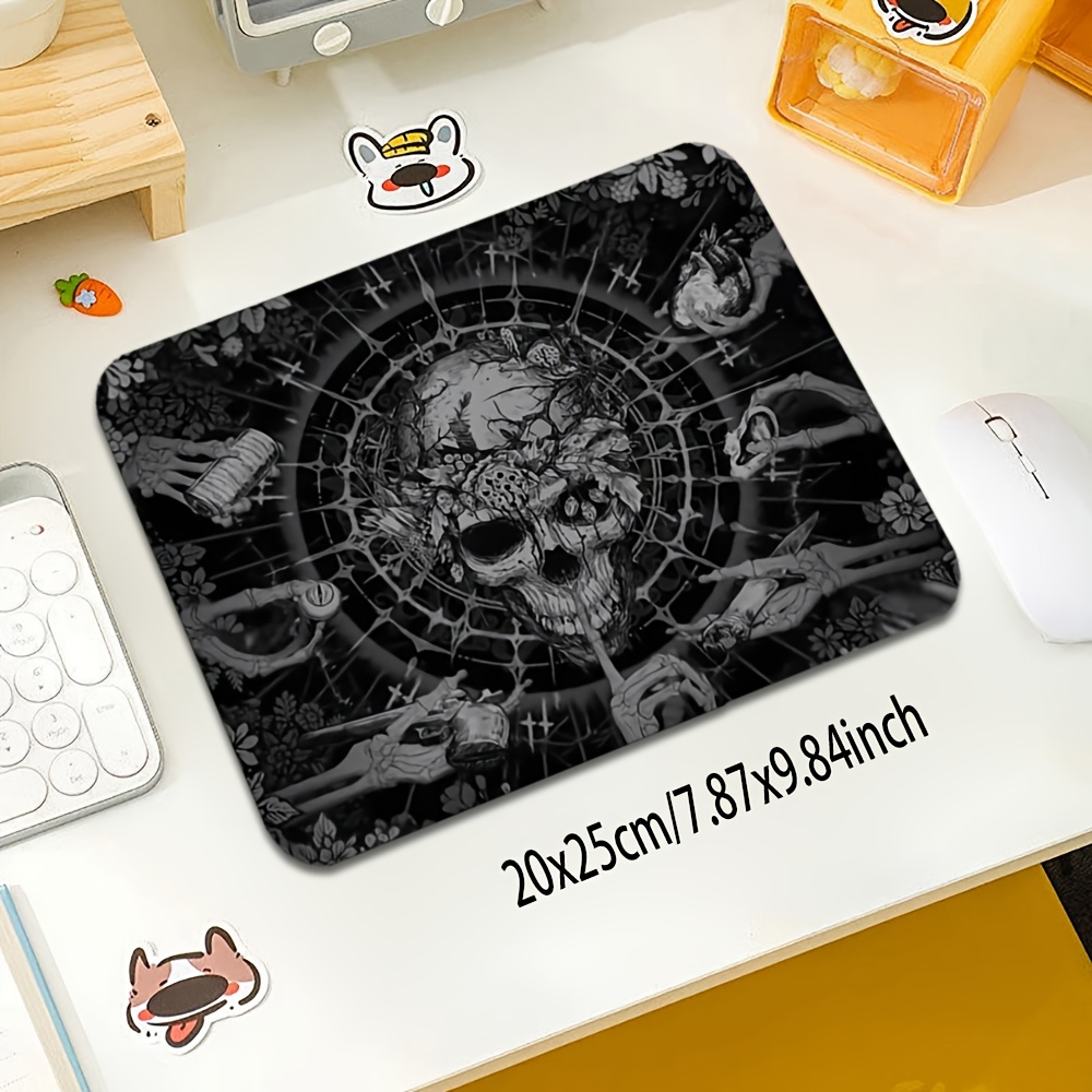 TEMU 1pc Alfombrilla de ratón moderna con de calavera de la serie Black, tapete de teclado de tamaño pequeño, tapete de escritorio antideslizante de
