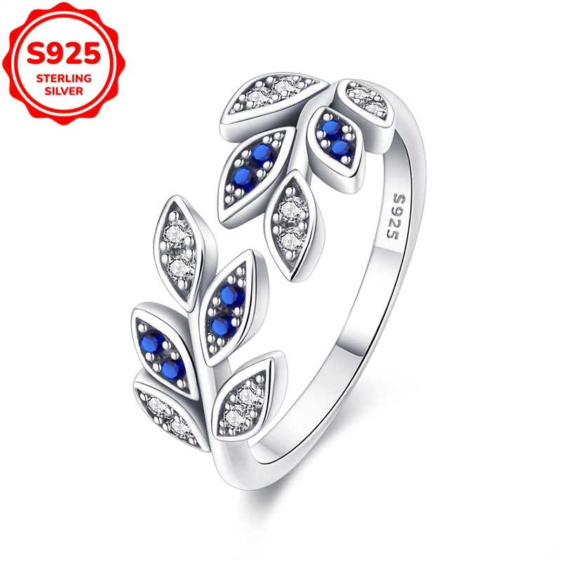 

100% 925 Pure Silvery Women's Ring Leaf Zirconia Classic Engagement Wedding Jewelry Silvery Weight 3 Grams