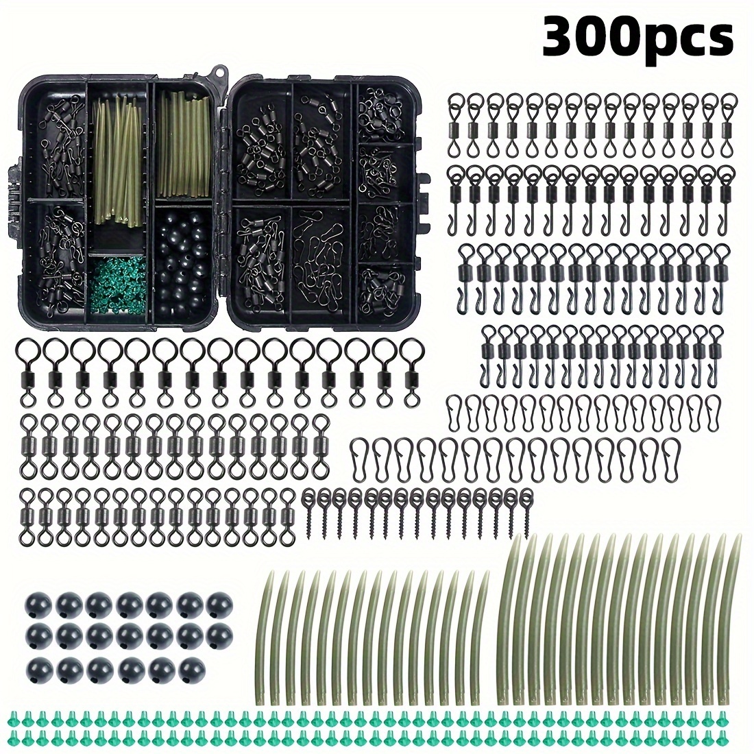 Image of 300pcs Assorted European Carp Fishing Accessories Kit, Rich Varieties Anti- Sleeves Mixed Clips Connectors Terminal Tackle Set For Carp Rig Building