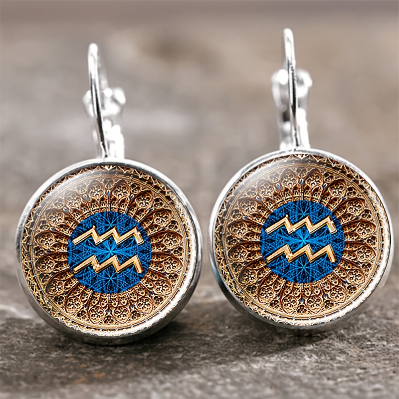 2pc White Round Glass Earrings Set
