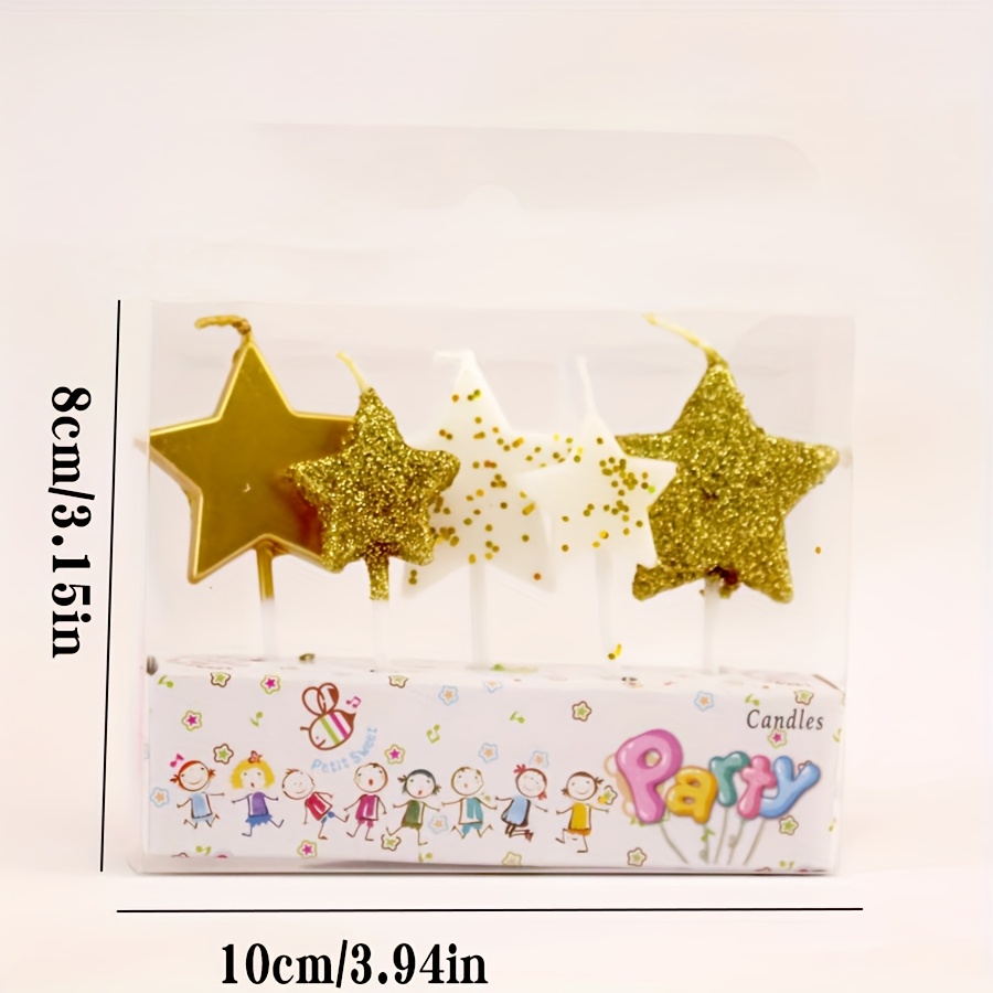 5-pack Gold And White Gilded Cake Decorations, Creative Silvery Star Party Birthday Celebration Supplies, Cartoon Birthday Decorations
