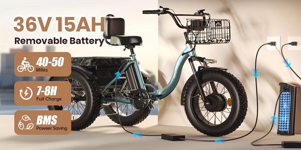 adult   20 fat tire foldable   with 749w brushless motor 36v 15ah removable battery ebike 55miles range 19mph cargo tricycle with basket suitable for   commuting travel Product details 3