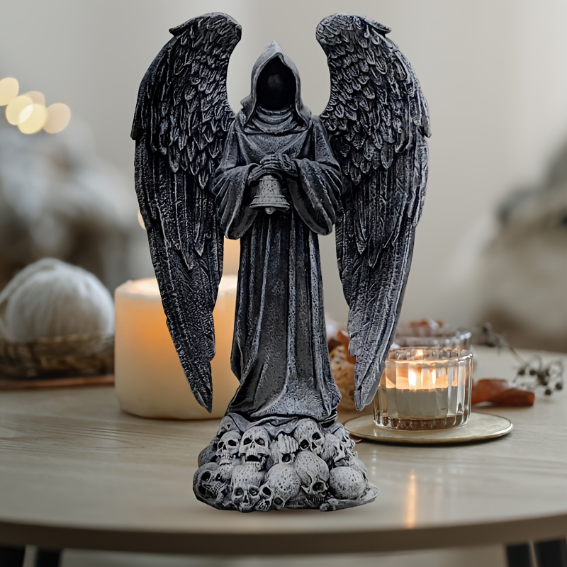 Image of Statue Of The Of Death Featuring A And Bell - Made From Vintage Resin, Suitable For Outdoor Garden Decoration, Halloween Desk Ornament, Culturally Themed Yard Sculpture