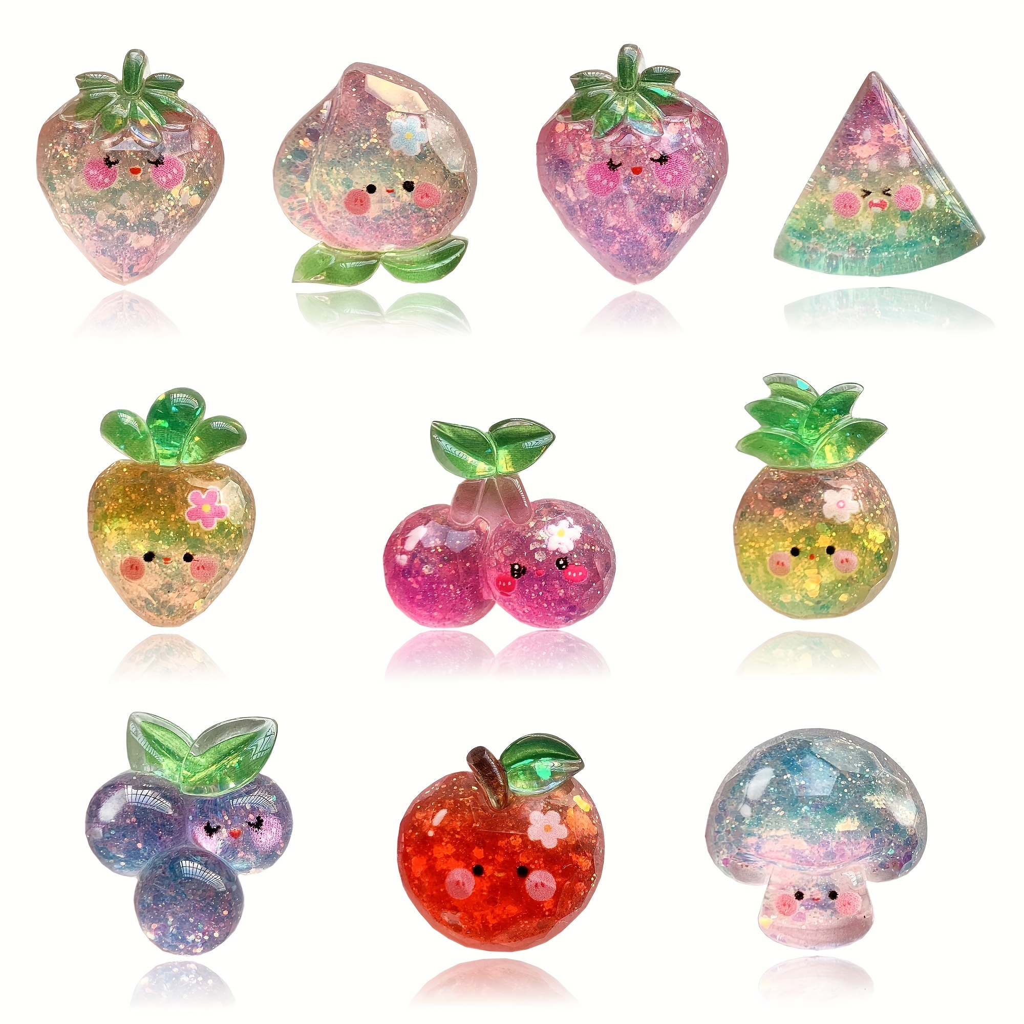 

10pcs Glitter Fruit Shoe Charms Set - Vibrant Resin For Sandals & Slippers, Perfect Gift Idea