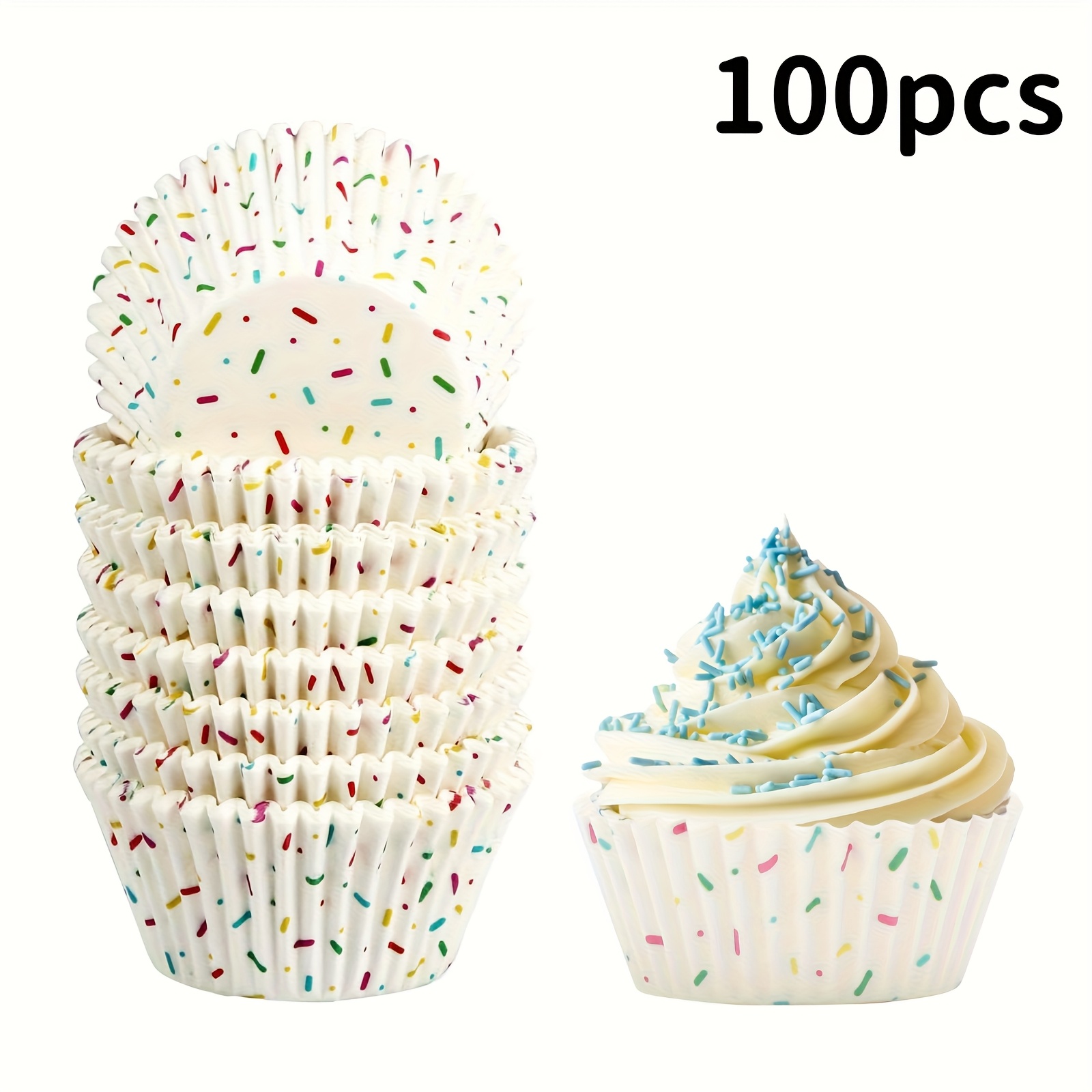 E-shop 100/200/300 Stück weiße Cupcake-Formen mit bunten Akzenten, geeignet für Heimküchen und Restaurants, Backzubehör, festliche Küchenutensilien,