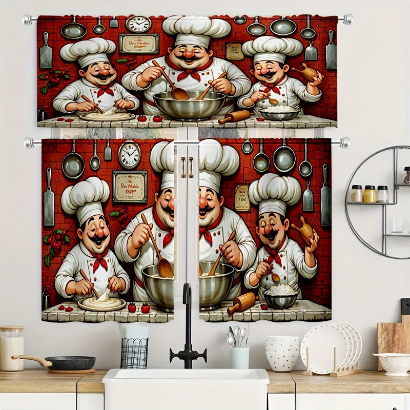 

1pc Curtain/2pcs Door Curtain Coffee Shop Farmhouse Kitchen Curtain, Layered Curtain, Pole Pocket 3d Print Filter Curtain, Used In Kitchen, Living Room, Office, Bedroom, Home Decoration