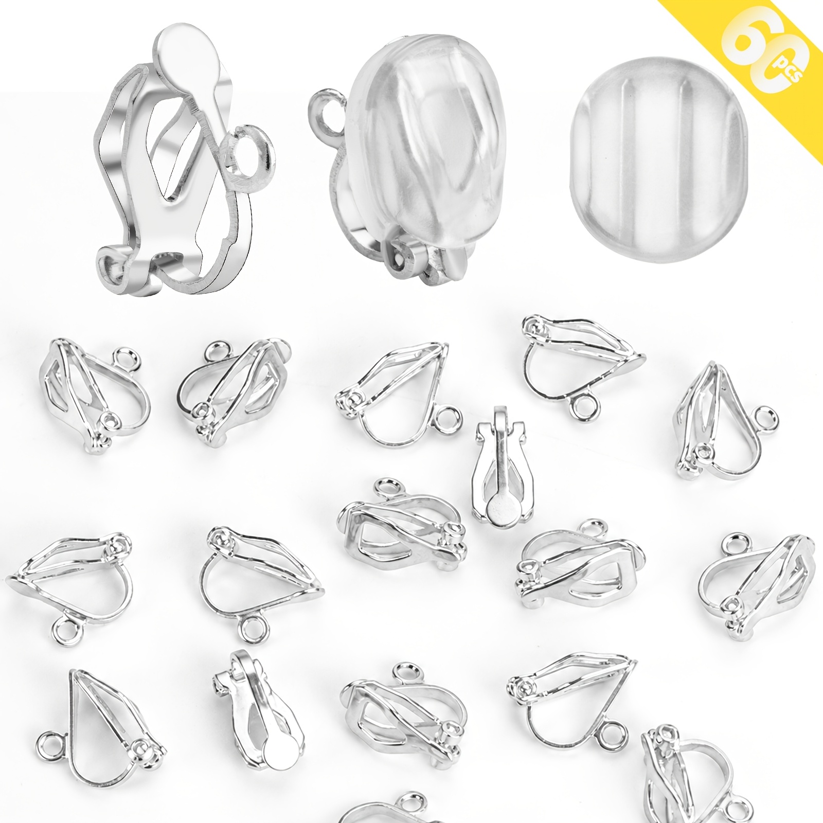 TEMU 60pcs Hypoallergenic Earring Making Kit, 30pcs Clip-on Earring With Loop, 30pcs Clear Plastic Clip-on Earring Pads, For Earring And Jewelry