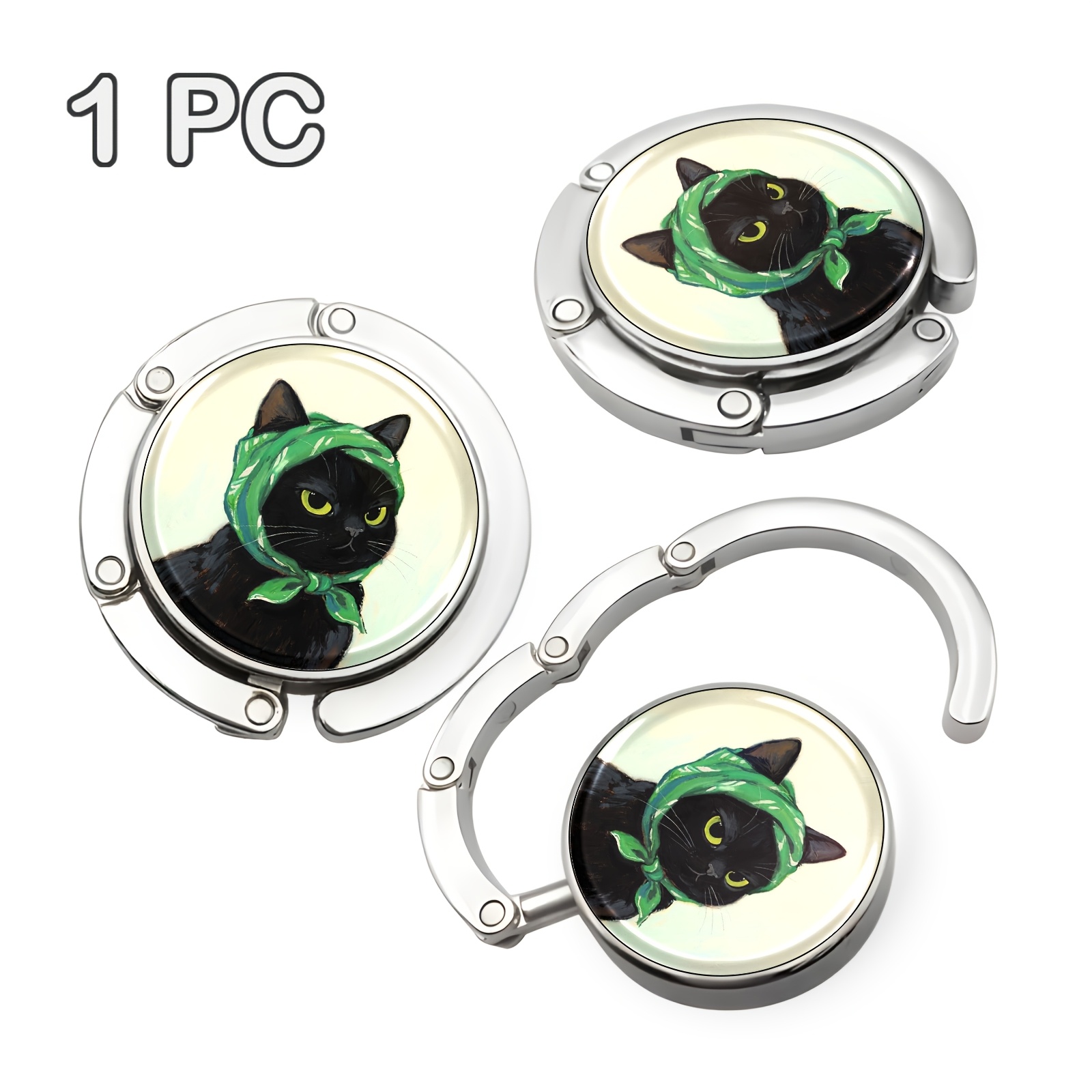 TEMU Green Scarf Black Cat Portable Hook, Foldable Handbag Storage Hook, Mature Style, With A Unique Gift, Suitable For Travel And Home Use, -saving