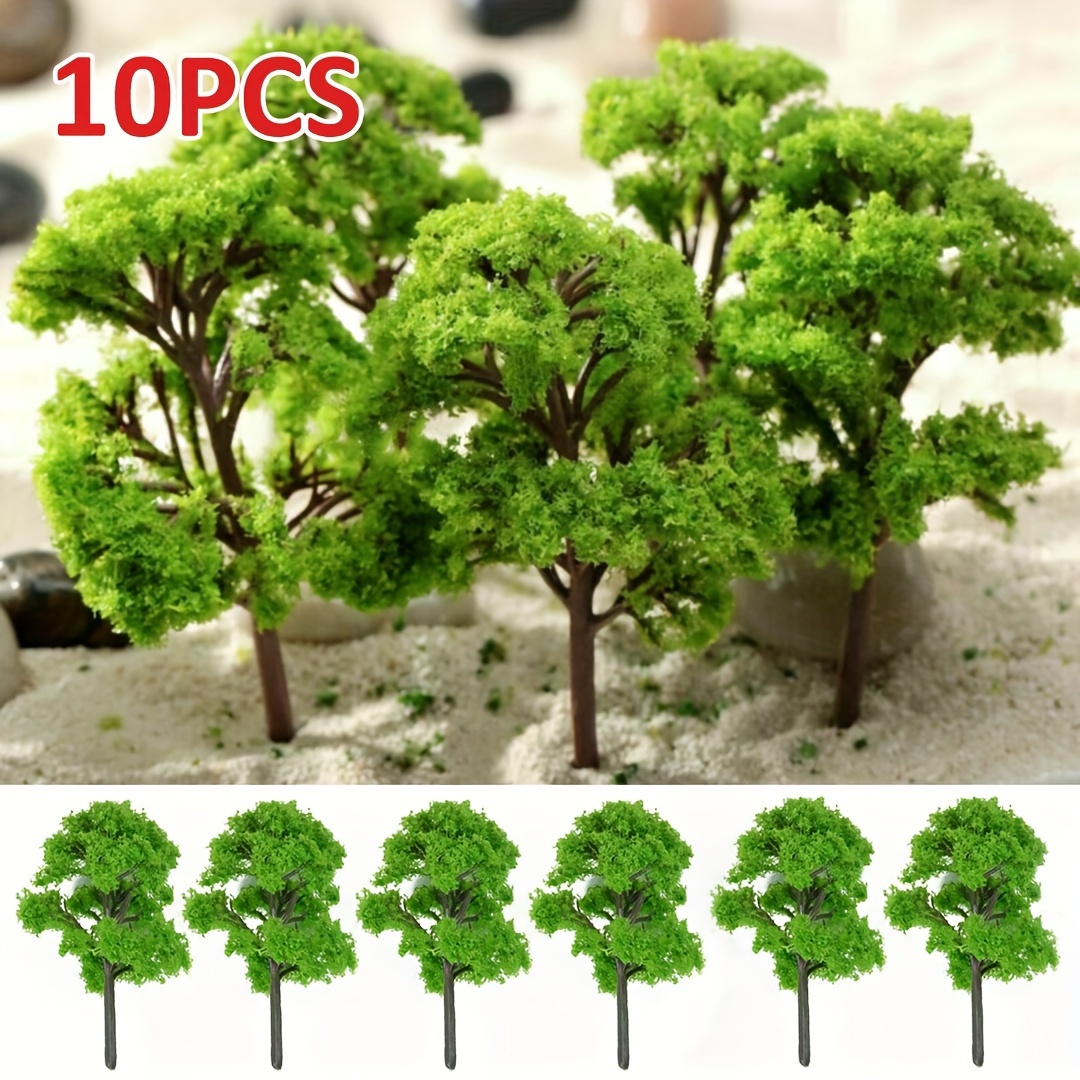 

10pcs Miniature Artificial Trees For Diorama - Plastic Moss-like Foliage For Architectural Model Making, Scale Train Landscapes & Fairy Gardens