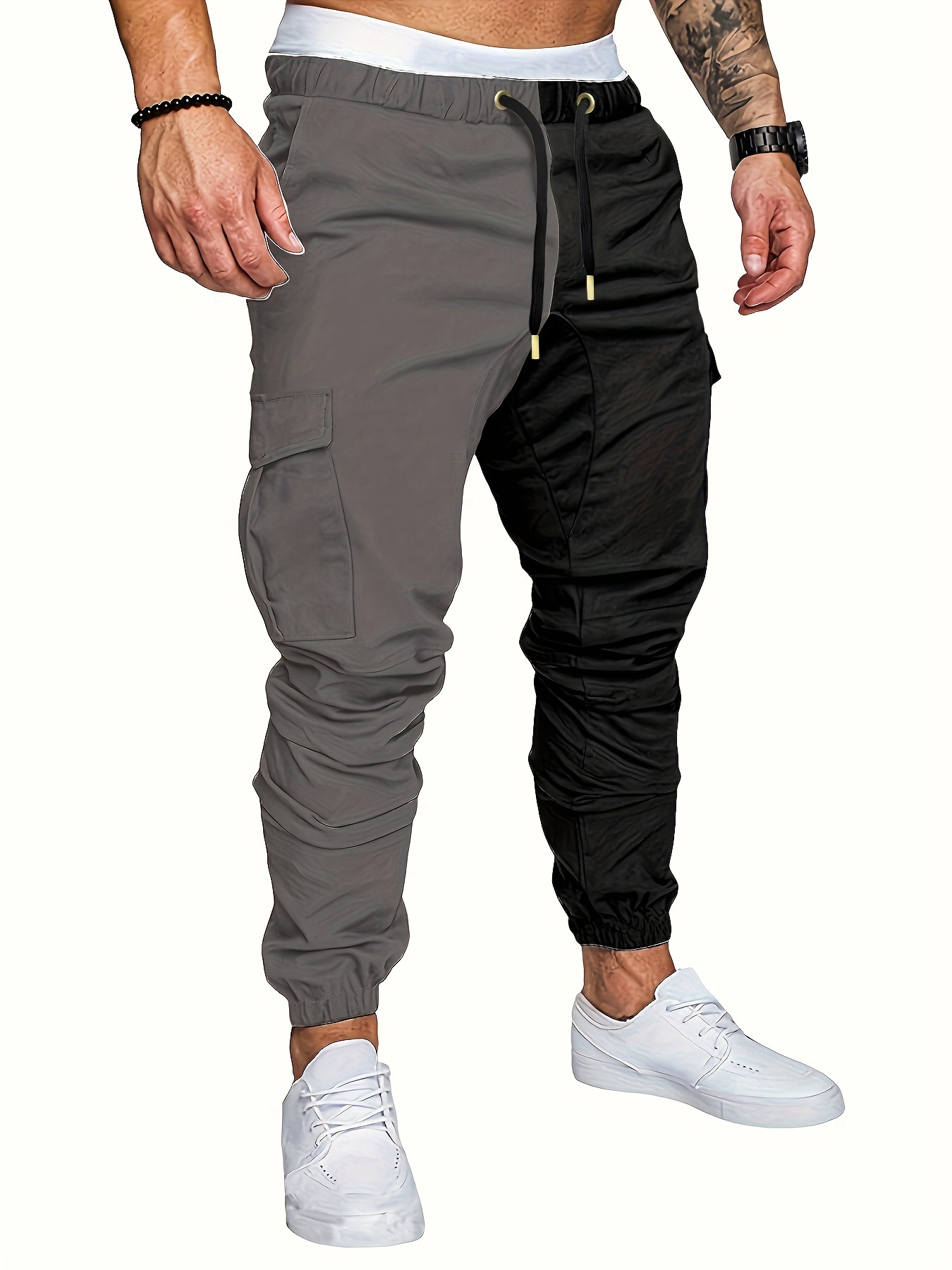 Pantalones Cargo con bolsillos laterales para hombre, pantalones Harem de  Hip Hop negros, Joggers casuales, pantalones