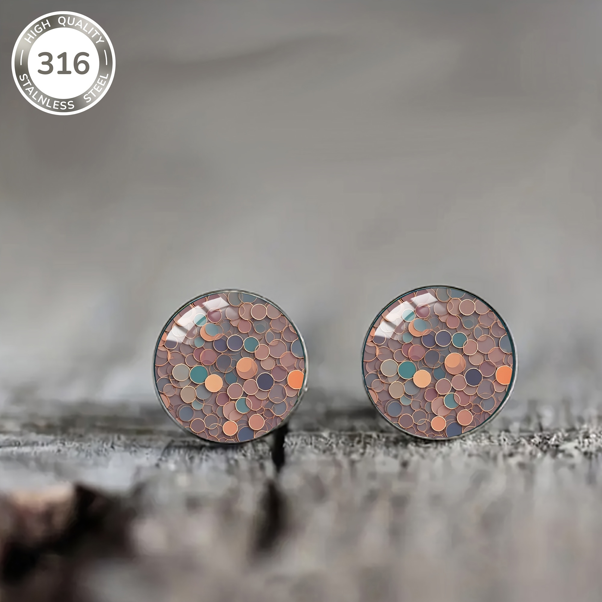 1pair Multicolor Polka Dot Mosaic Pattern Steel Stud Earrings, Classic Minimalist Style Men's And Women' Party Wear Jewelry Earrings