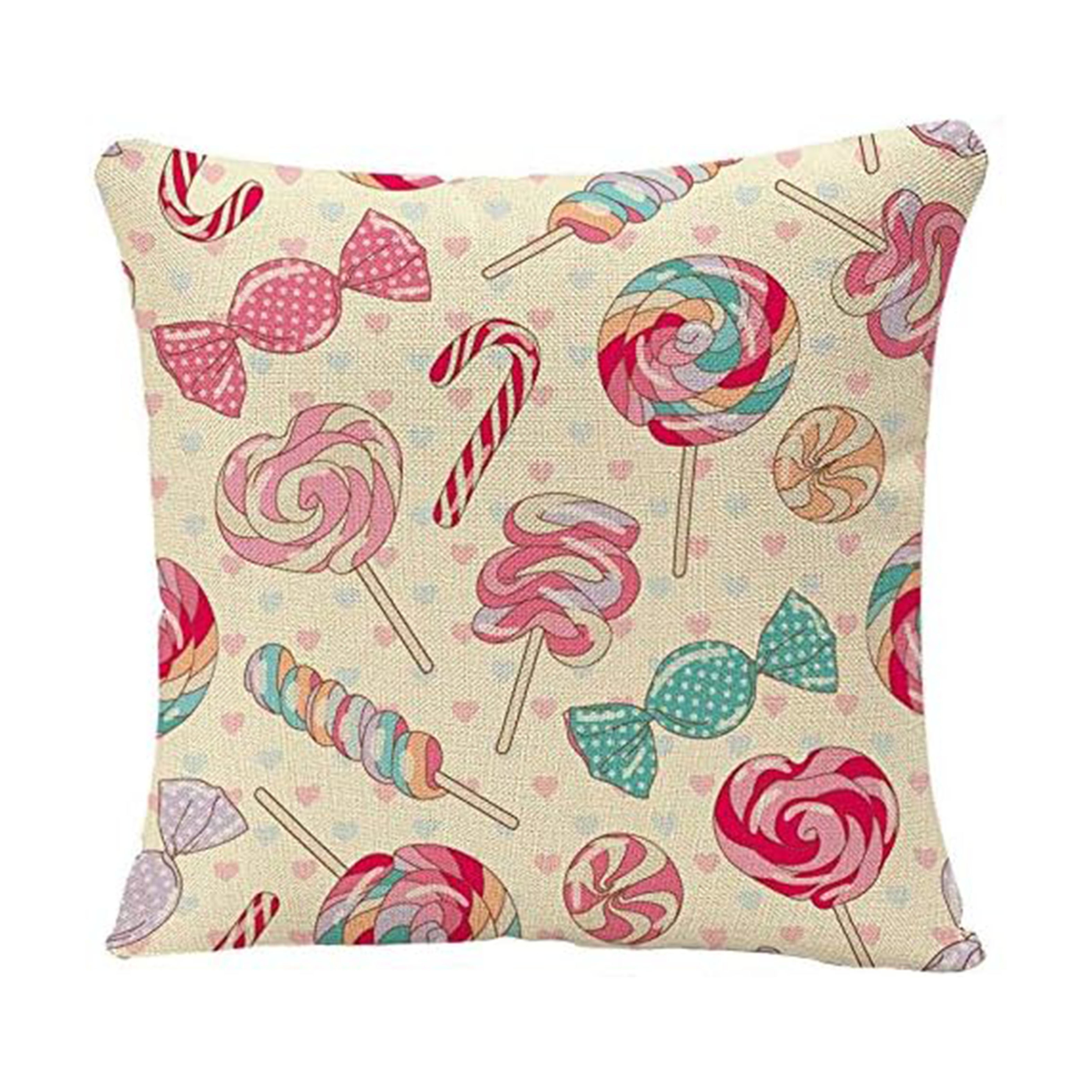 

Contemporary Linen Throw Pillow Cover With Cute Lollipops And Pattern, Machine Washable, Zipper Closure - Single Sided Print, Christmas Decoration Pillowcase (1pc)