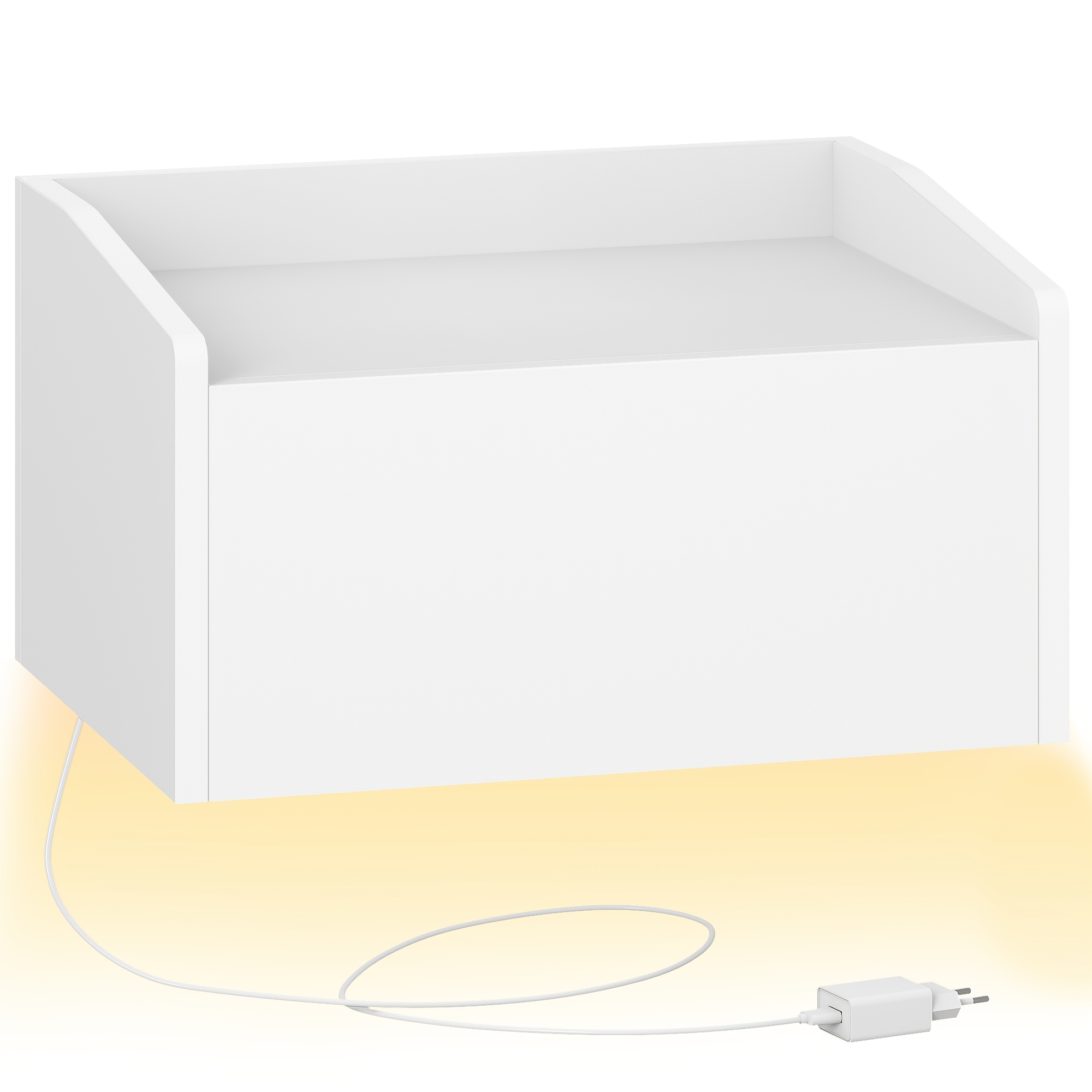Wardrobe Storage System, Hanging Bedside Table, Floating Bedside Table With Led Lighting, Wall Drawer With 1 Drawer, Modern, For Bedroom, Living Room, 30 X 40 X 22.5cm White, Mounted Closet Systems