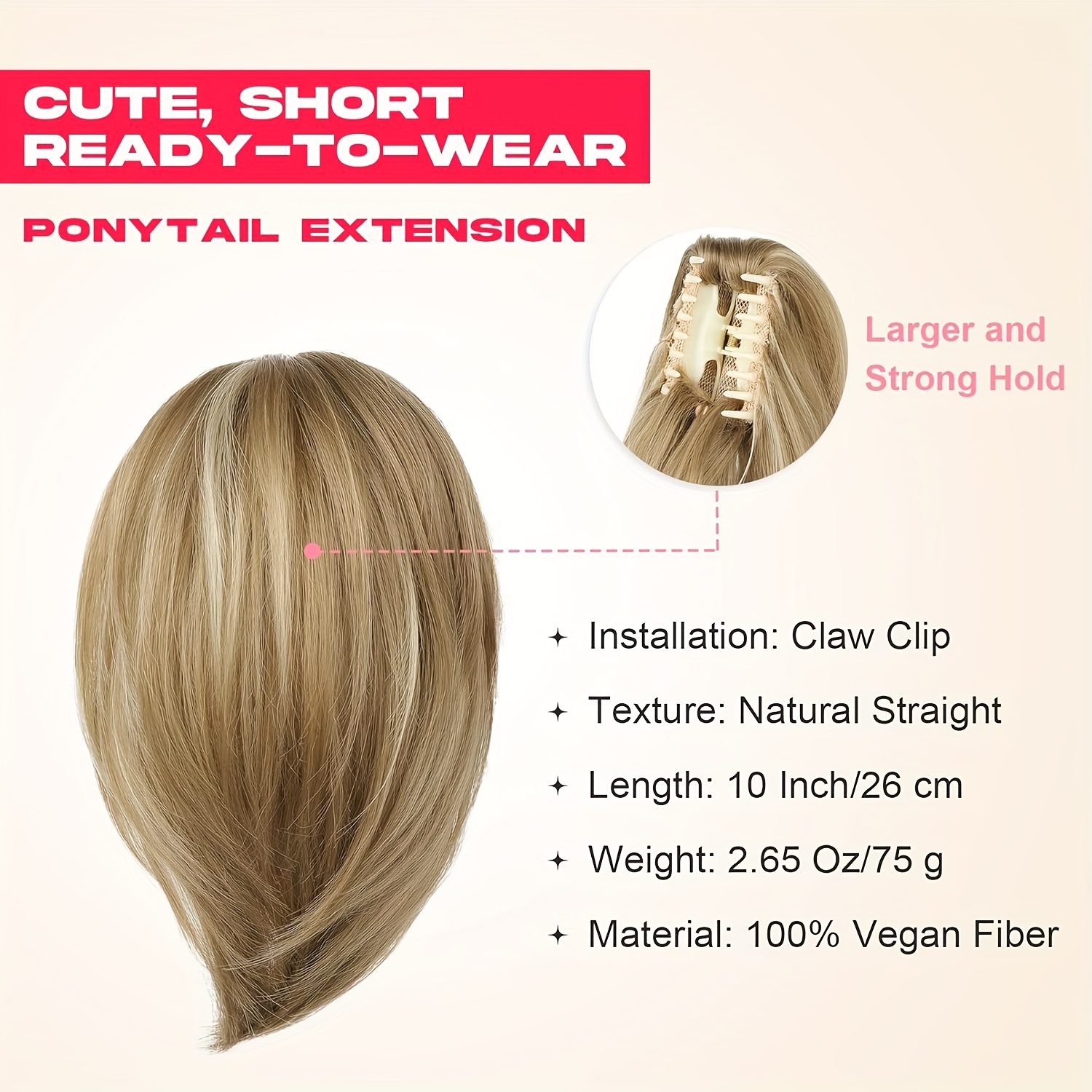 10 inch claw clip ponytail extension soft synthetic natural   blonde high temperature fiber womens fashion highlighted curly wave ponytai details 1
