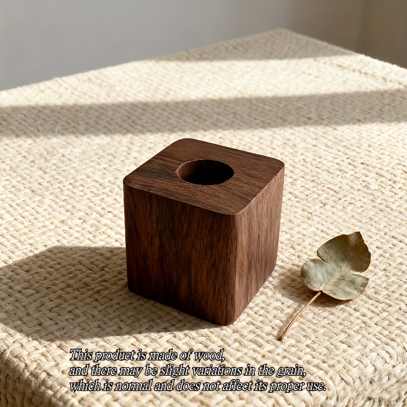 1pc Creative Wooden Pen Holder For Living Room And Study Desk, Nordic Walnut Square Storage Pen Rack, Minimalist Writing Tool Organizer, Wall-mounted Solid Wood Pen Holder