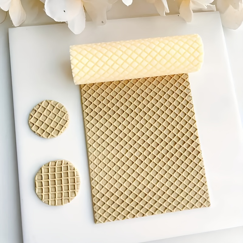 TEMU 1pc Grid Texture Clay Seamless Texture Roller, Three-dimensional Grid Texture Clay Cutter, Diy Creative Decorative Earrings Brooch Pendant, Clay
