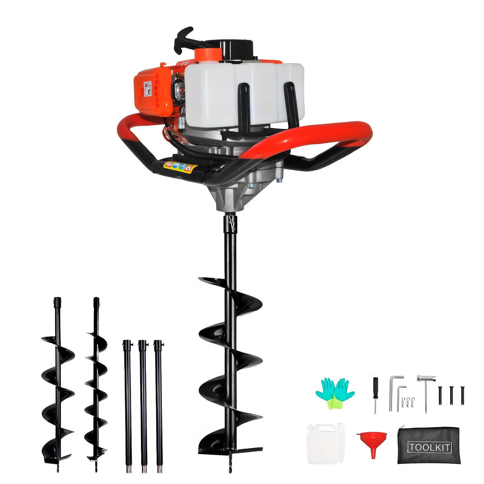 

Gas Powered Post Hole Digger 62cc 2.8hp, Gas Earth Auger/ice Auger, With 3"/6"/8" Bits + 3 23-inch Extension Poles, 2-stroke Gasoline Post Digger For Fence Garden Farm Plant.
