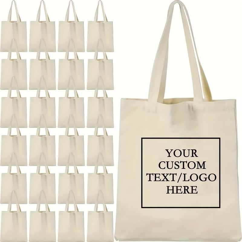 TEMU 1/20pcs Customizable Tote Bags - Reusable Durable Polyester Shopping Bags With Personalized Text/logo, Open , Beige Casual Bags For Women, Ideal