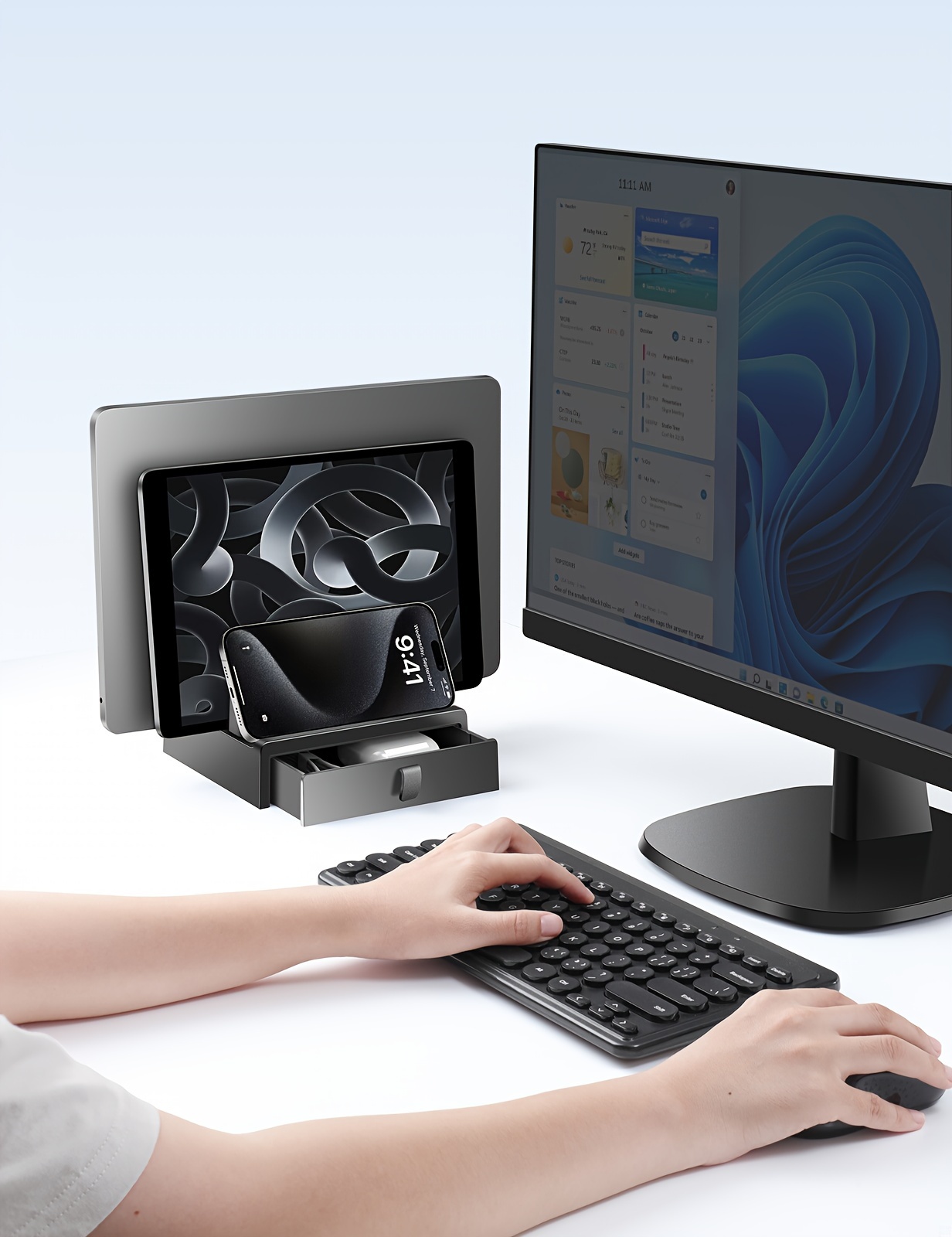 Vaydeer 3-in-1 Laptop Stand with Drawer - Vertical & Side Cooling Storage Rack for Multiple Devices, Compatible for MacBook Pro, for HP, for Dell