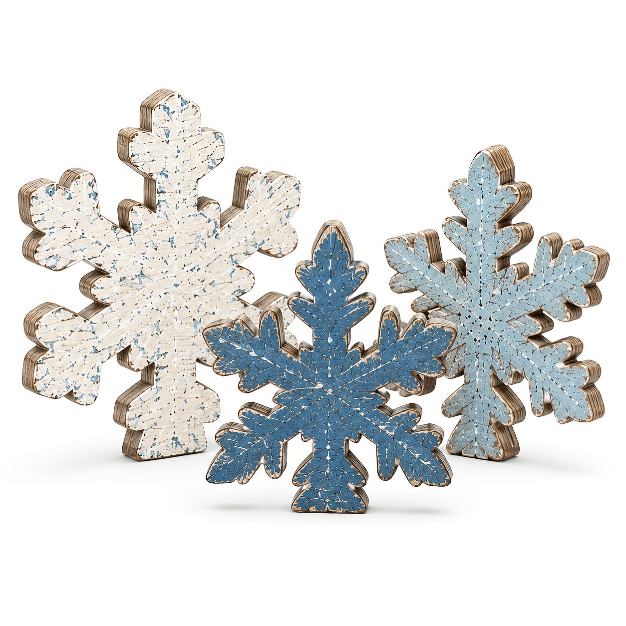 TEMU Christmas Wooden Snowflake Party Table Centerpiece, Freestanding Snowflake Cutout Pattern, Rustic Winter Home Decor, Wooden Tray Decor, Used For
