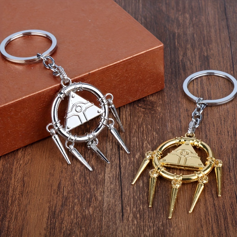 

Funky Alloy Game-inspired Pyramid Keychain With Charm - Metal Car Key Pendant For Men, Cute Keychain