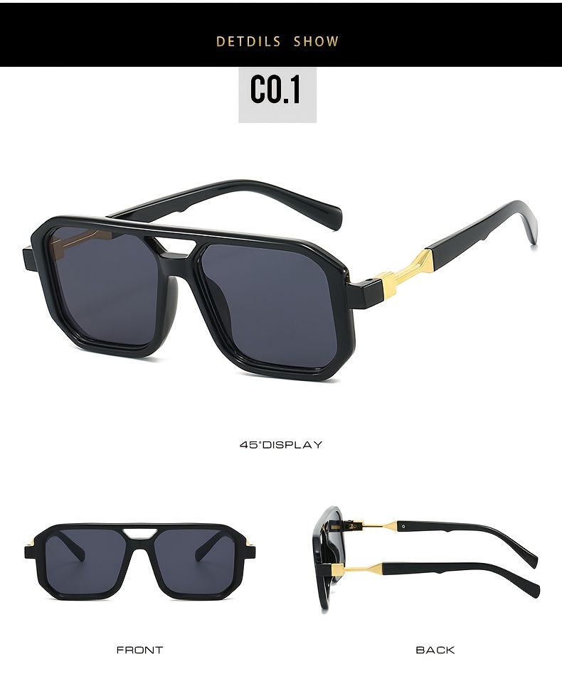 Unisex Square Frame Fashion Glasses - Golden Retro Style with Green Decorative Lenses, Lightweight Polycarbonate Design, Perfect Couple Style, Trendy Accessory, Vintage Design, Fashion Hinge, Must-Have for Individual Trendsetters