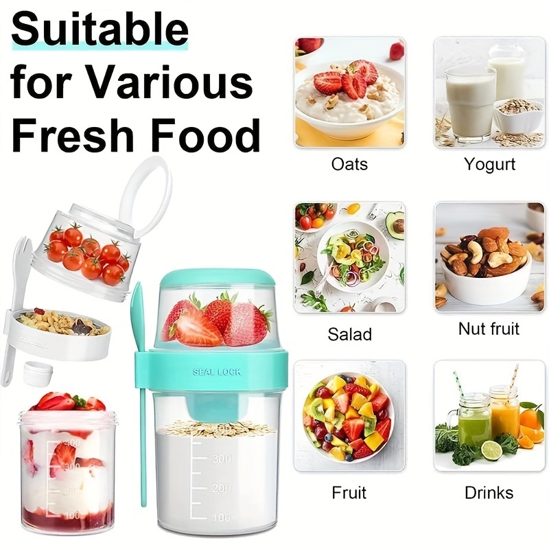 

Portable Fruit Salad, Cereal, And Yogurt Cup Set: Leak-proof, Dishwasher Safe, Suitable For Work, School, And Travel - 310ml + 560ml