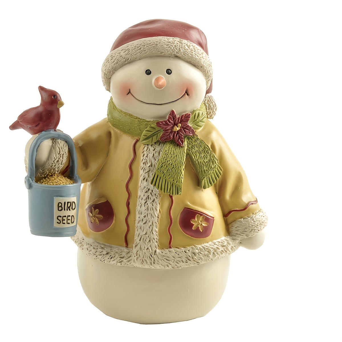 

Hand- Resin Snowman Figurine With & Feed Bucket - Christmas, Halloween, Easter Decor | Room Accent, No Power Needed