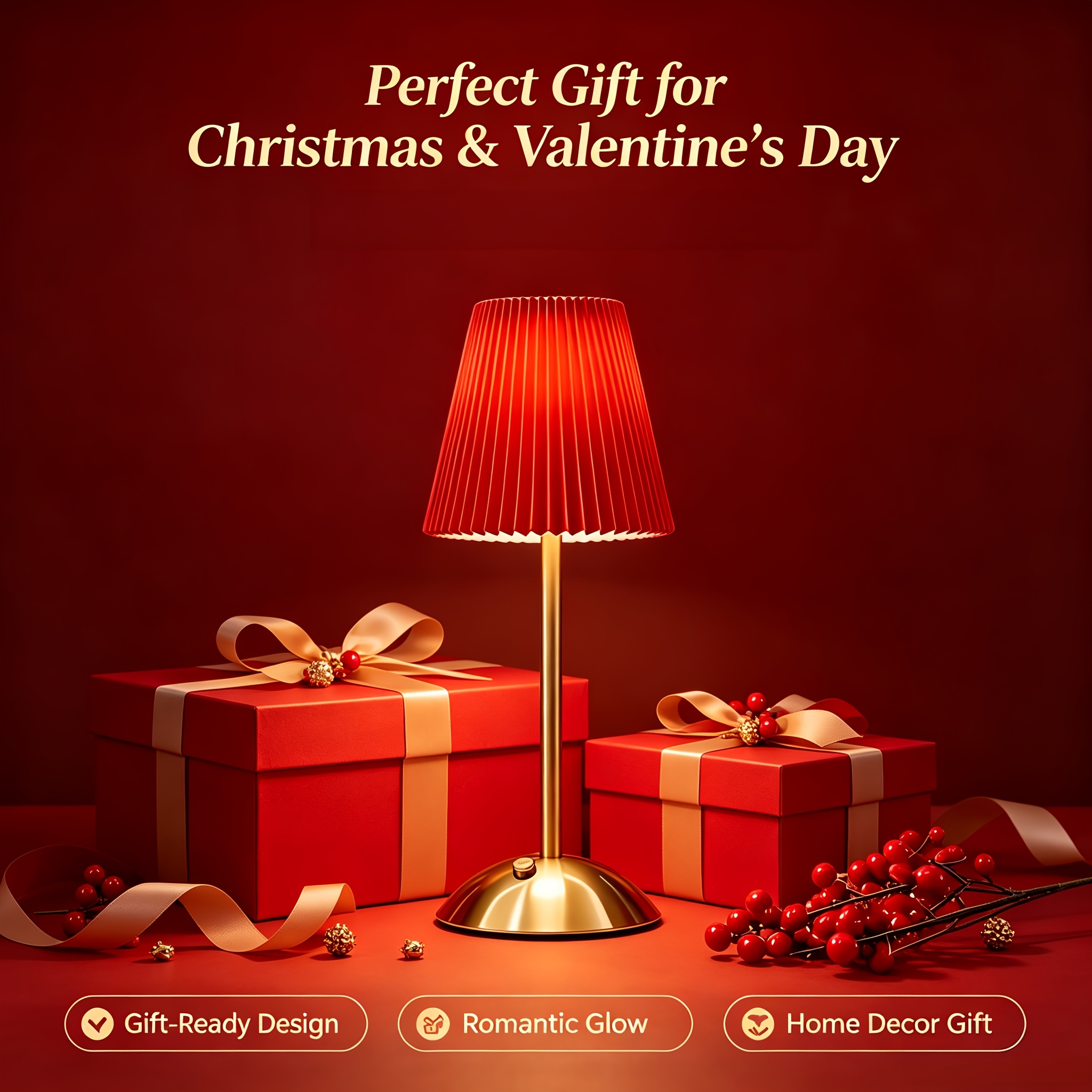 Modern Fashion Red Table Lamp with High Base, Touch Control
