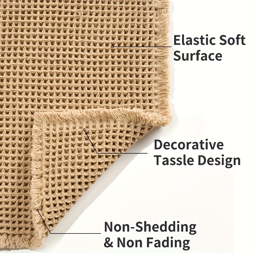 TEMU Waffle Bath Mat Rug, Super Absorbent Non Slip Bath Mats For Bathroom Mat Ultra Soft Bathmat Machine Washable Bathroom Rugs With Tassels, Bath Rugs For Bathroom Floor Tub, 17" X 24"