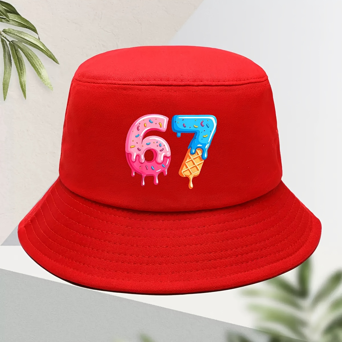 TEMU Men's Drip Pattern No. 67 Bucket Hat - 60s/70s Style Pink And Colorful Sprinkles, Ice Cream Cone And Drip Design - Foldable, Suitable For Casual
