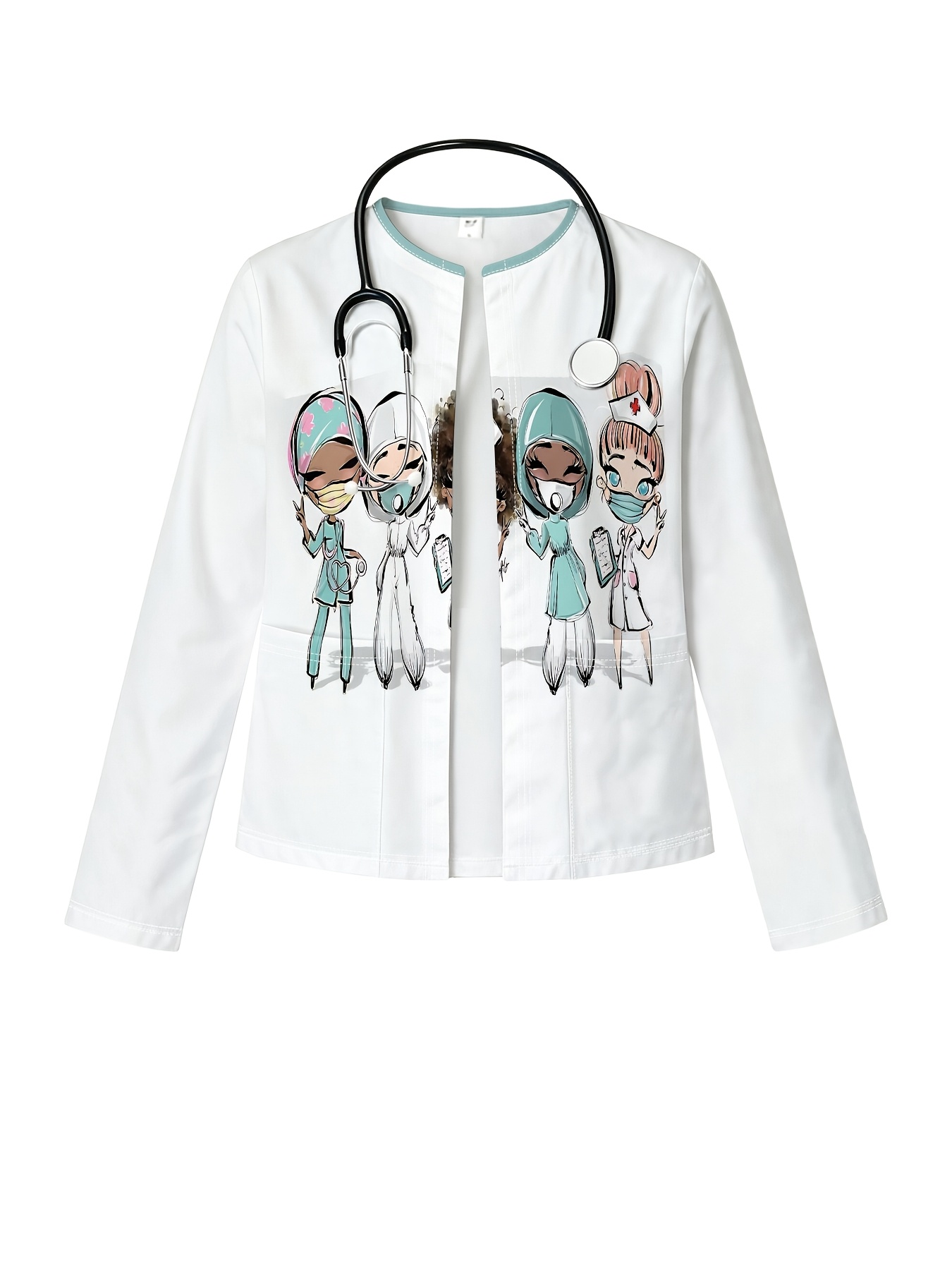 ladies size long sleeve cartoon print cardigan workwear