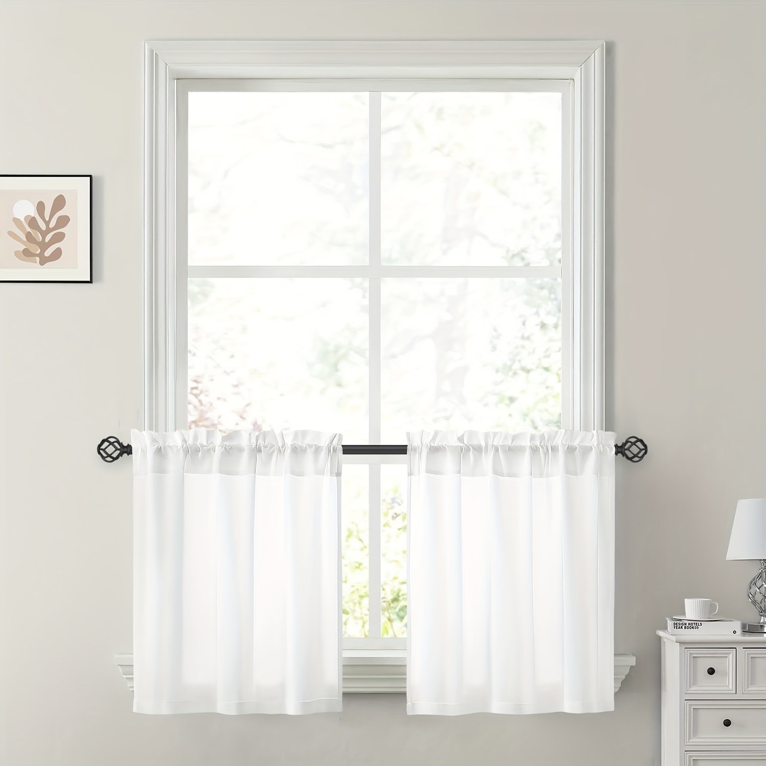 2pcs White Privacy Sheer Curtains - Light Filtering, Rod For Bedroom & Living Room Decor