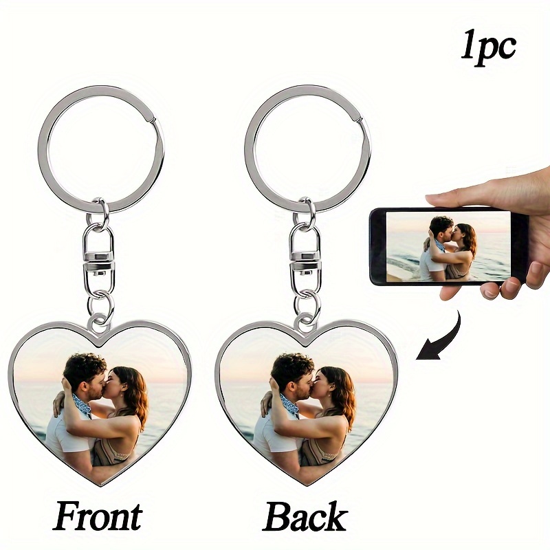 

1pc Porte-clés Personnalisé en Acier Inoxydable en de Cœur avec Photo Personnalisée - Cadeau pour Couple pour la Saint-Valentin & Noël, Pendentif en Métal