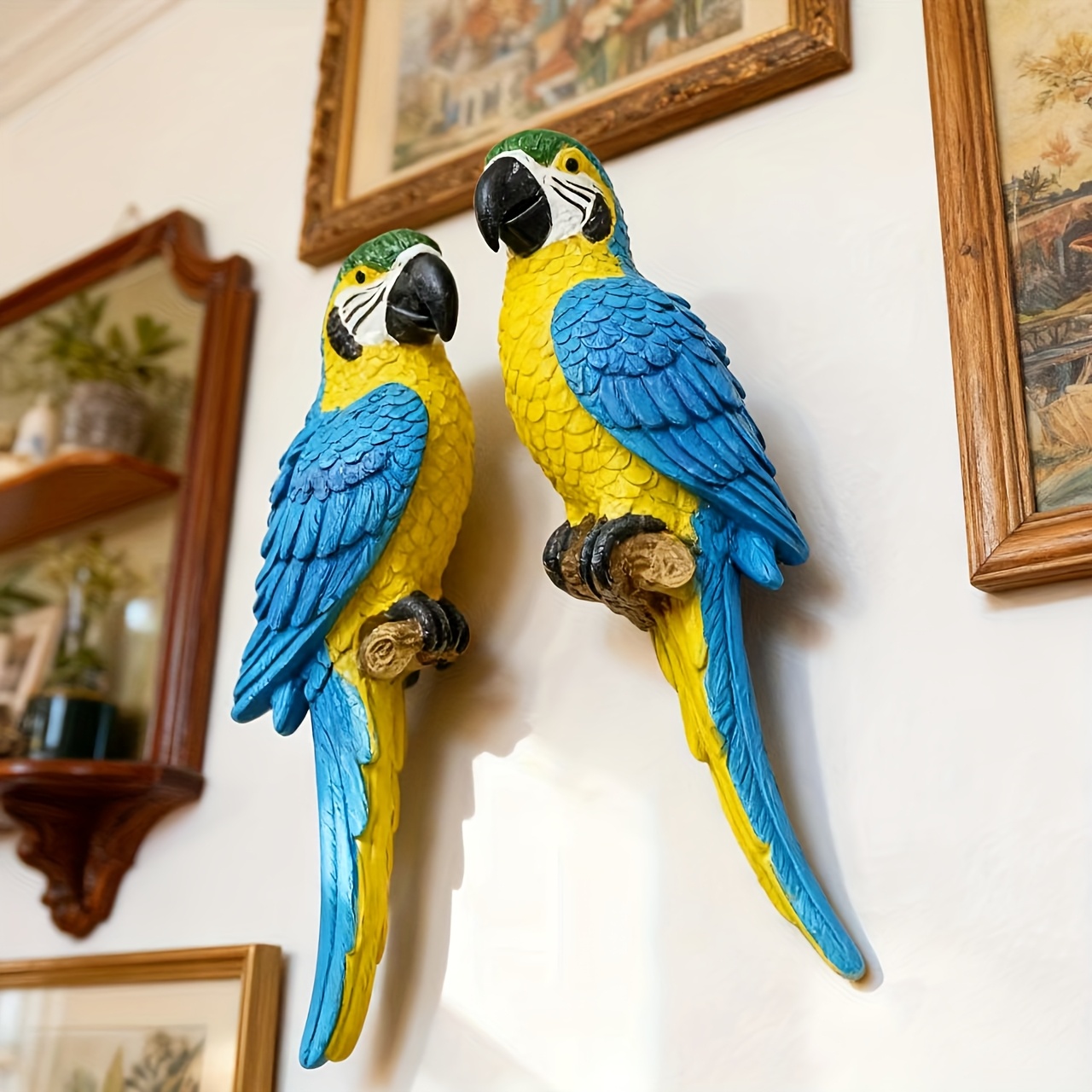 TEMU 2pcs Realistic Parrot Statues Suitable For Hanging On Wall & Tree, Outdoor Garden Decor With Resin Bird Sculptures, Hanging Holes For Branches,,