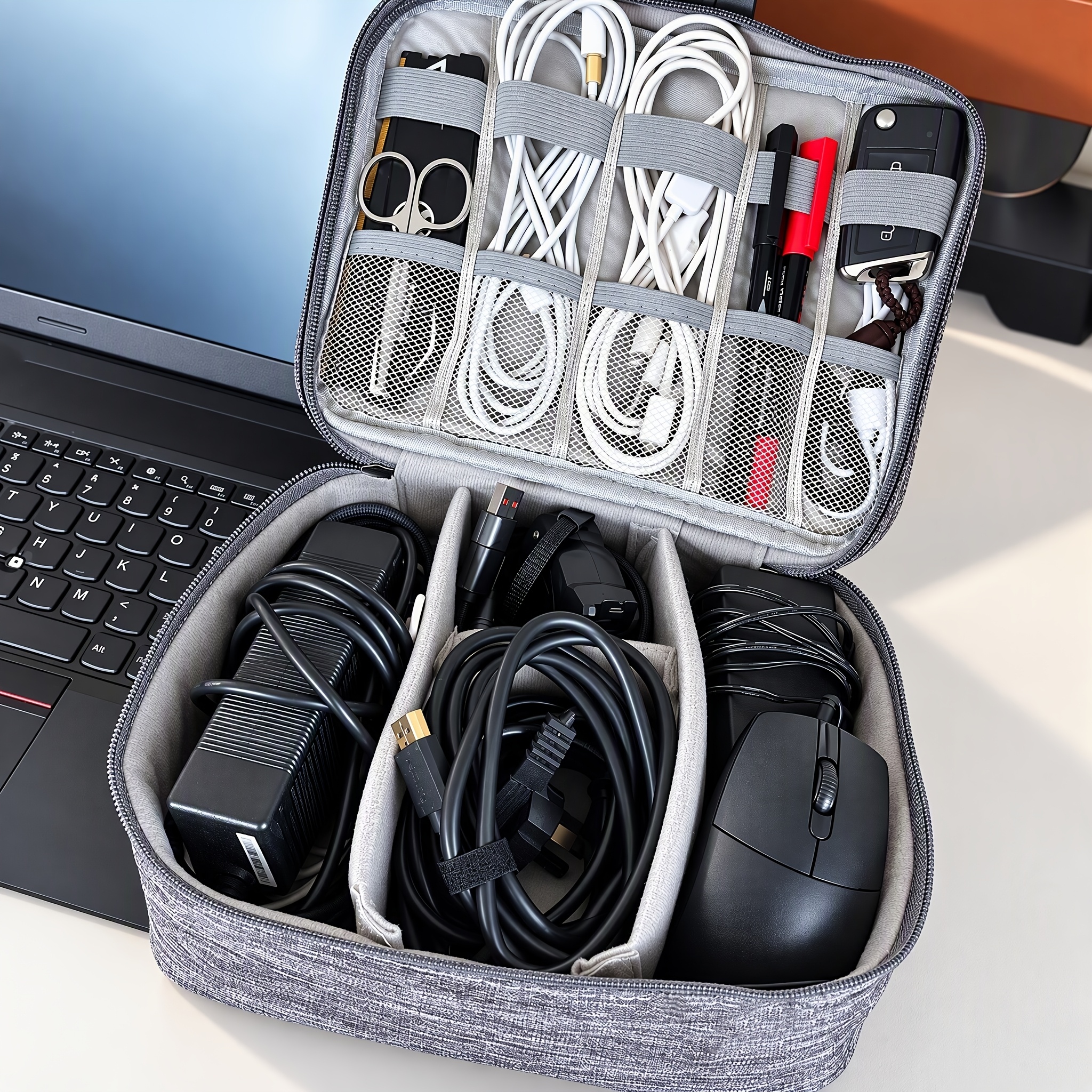 TEMU Large Capacity Travel Data Cable Organizer, Double-layer Electronic Accessory Bag, Storage For , Mouse, Usb Cables, Power Adapters, Portable