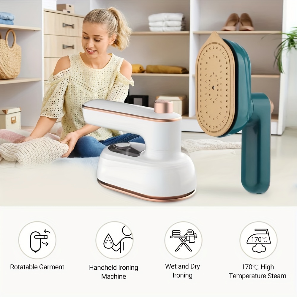 compact handheld steam iron with rotatable garment feature 220 240v with british specification plug 170 c high temperature steam dual wet and dry ironing no battery required model 6168