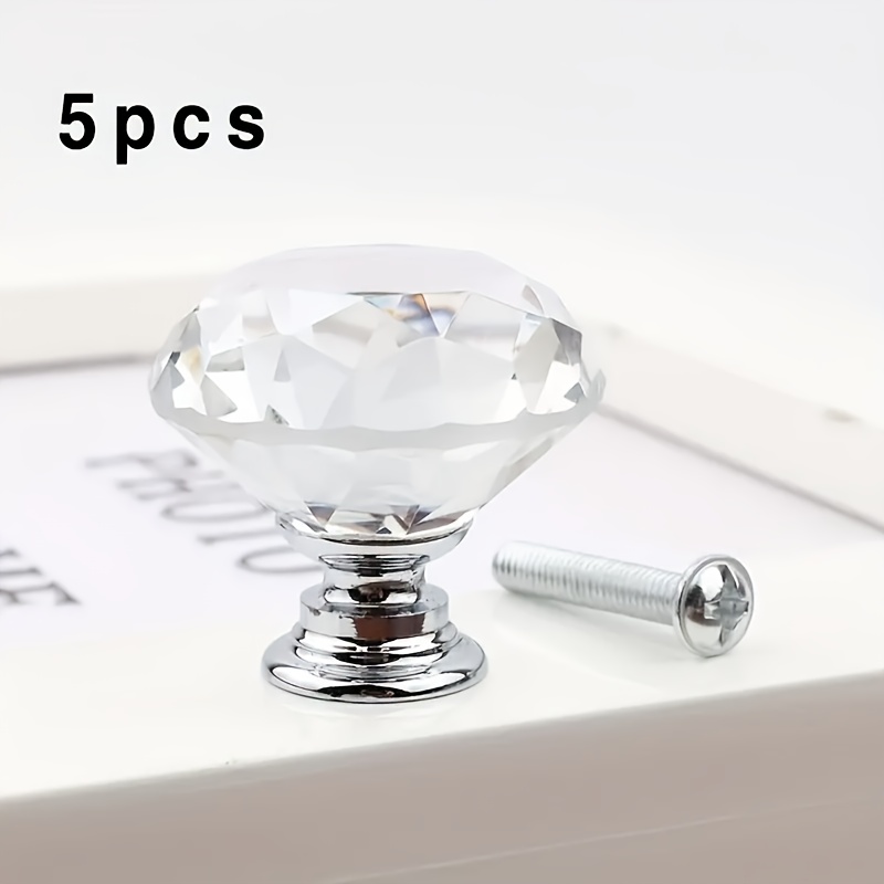 E-shop 5 silberfarbene, diamantförmige Kristallglas-Schranktürgriffe, 30-mm-Diamantförmige Kristallglas-Türgriffe, ausgestattet mit 10